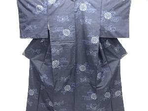 観世水に菊模様織出し十日町紬着物